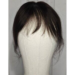10 in Human Hair Clip Topper Dark Brown Cocoa Wispy Bangs Thinning Hair Wiglet